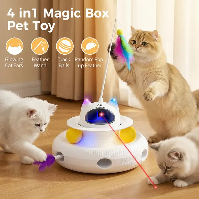 5-In-1 Interactive Cat Toy | Light Pointer & Rotating Feather Teaser | Automatic Kitten Toy for Bored Indoor Cats