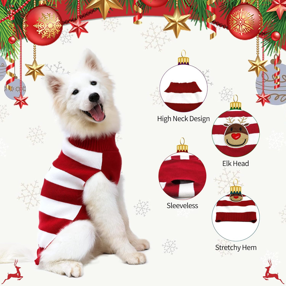 Reindeer Sweater for Dogs and Cats - Holiday Pet Apparel for Small Breeds (Red, X-Small)