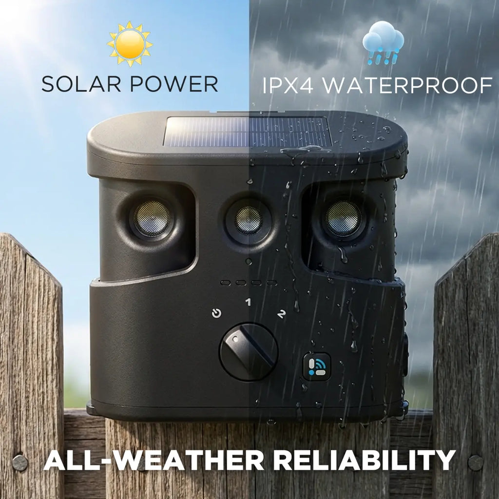 180° Solar Dog Barking Control Device-Outdoor anti Barking Device for All Dog Breeds, Humane No-Bark Trainer, IPX4 Waterproof, Ultrasonic Dog Barking Deterrent with APP Data Report, Dual Speakers & Adjustable Frequency, Dog Accessories Guard