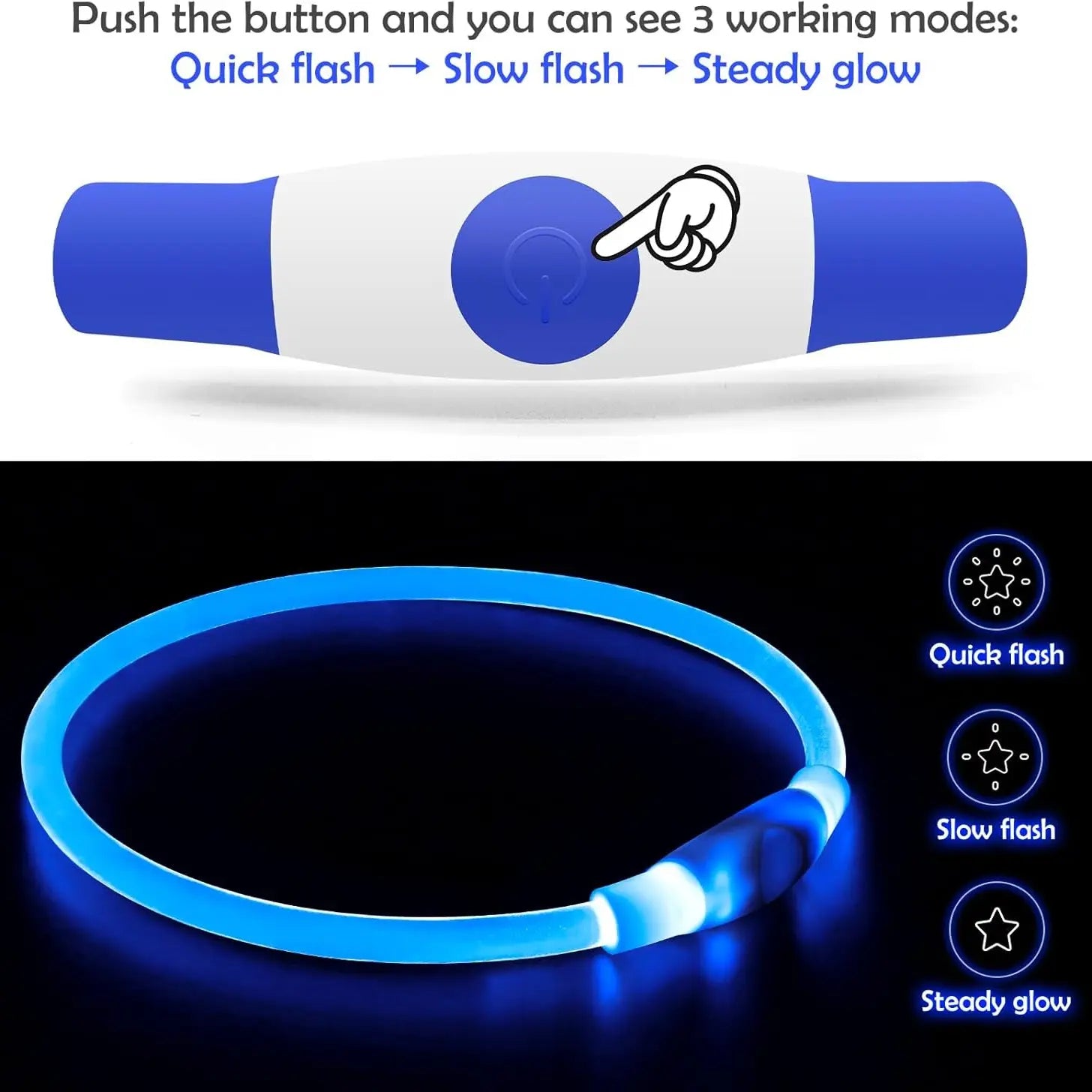 Led Dog Collar, USB Rechargeable Flash Dog Necklace Light, Pet Safety Collar Makes Your Beloved Dogs Be Seen at Night for Small Medium Large Dogs(Red/Blue)