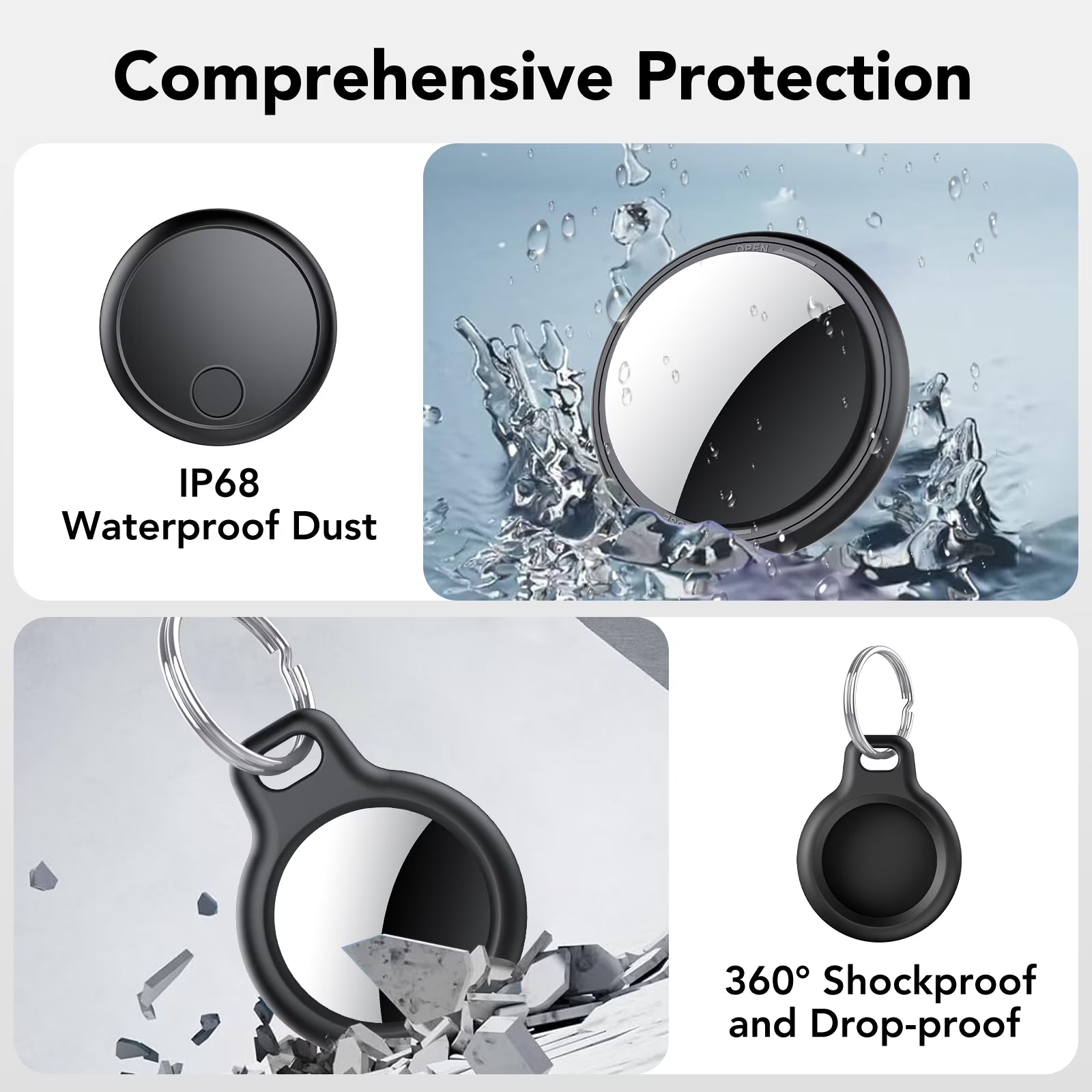 Air Tracker Tag, Bluetooth Tracker-4Pack, Bluetooth Item Finder Compatible with Apple Find My (Ios Only), IP68 Waterproof, Replaceable Battery, Item Locator for Keys/Bags/Wallets Black, FCC Approved