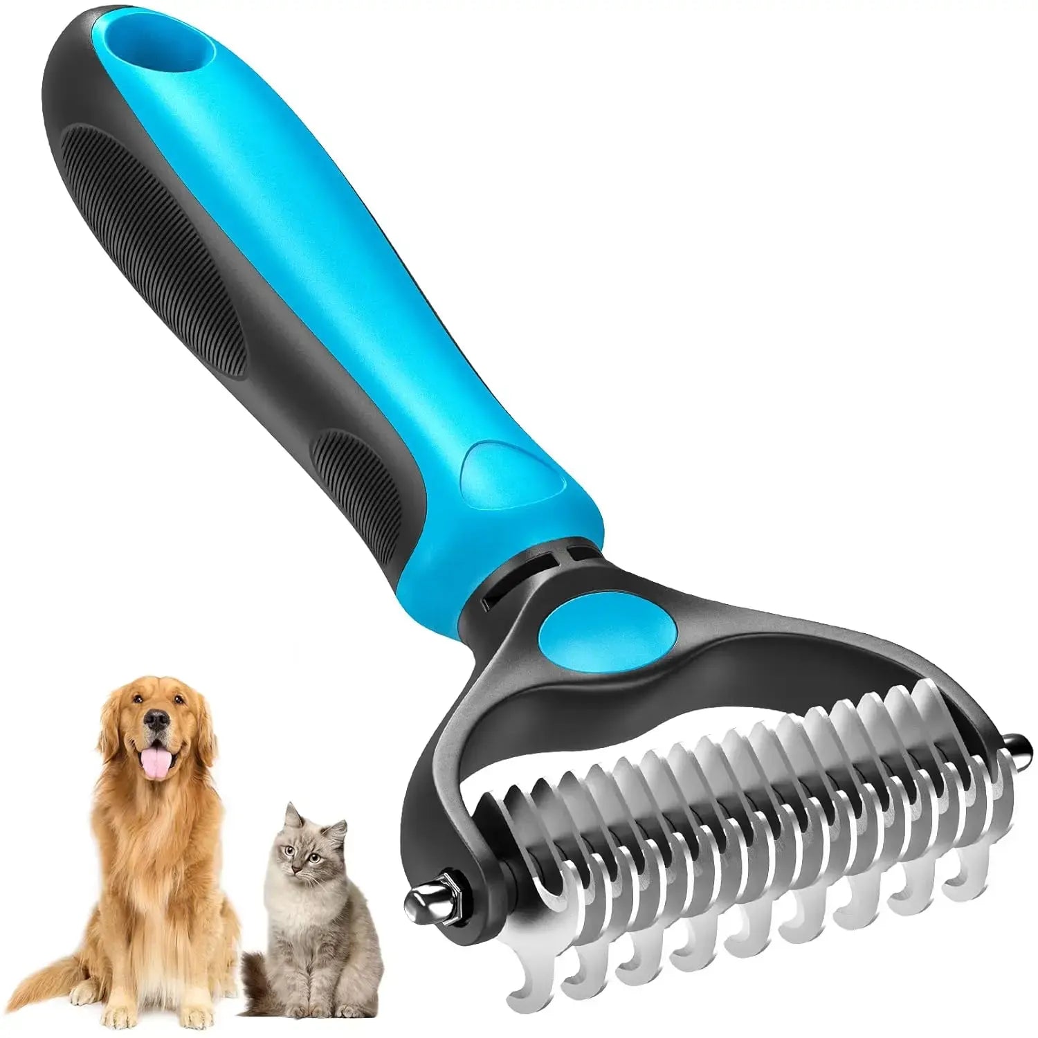 [Summervibes]Pet Deshedding Brush - 2-Sided Undercoat Rake for Dog Cat Hair Removal - De-Shedding Tool for Heavy Shedding, Double Sided Fine & Wide Teeth - Grooming Comb for Long Short Hair Golden Retriever Husky Cat