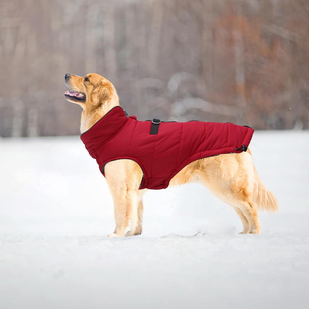 Winter Dog Coat - Windproof and Snowproof Outdoor Jacket for Small to Large Dogs - Red
