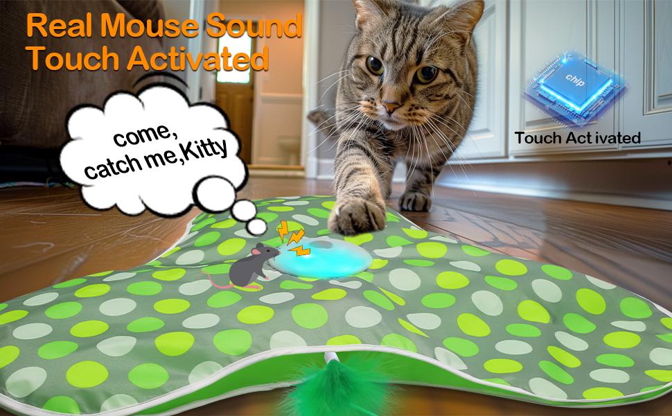 Hide & Seek Interactive Cat Toy — Concealed Feather Wand, Mouse Sounds & 3 Speed Modes, USB Rechargeable