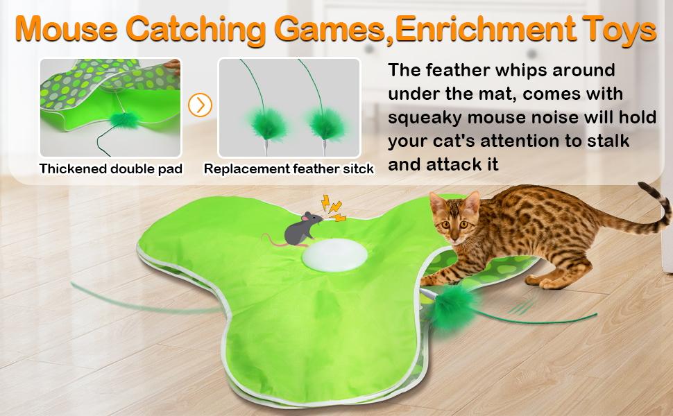 Hide & Seek Interactive Cat Toy — Concealed Feather Wand, Mouse Sounds & 3 Speed Modes, USB Rechargeable