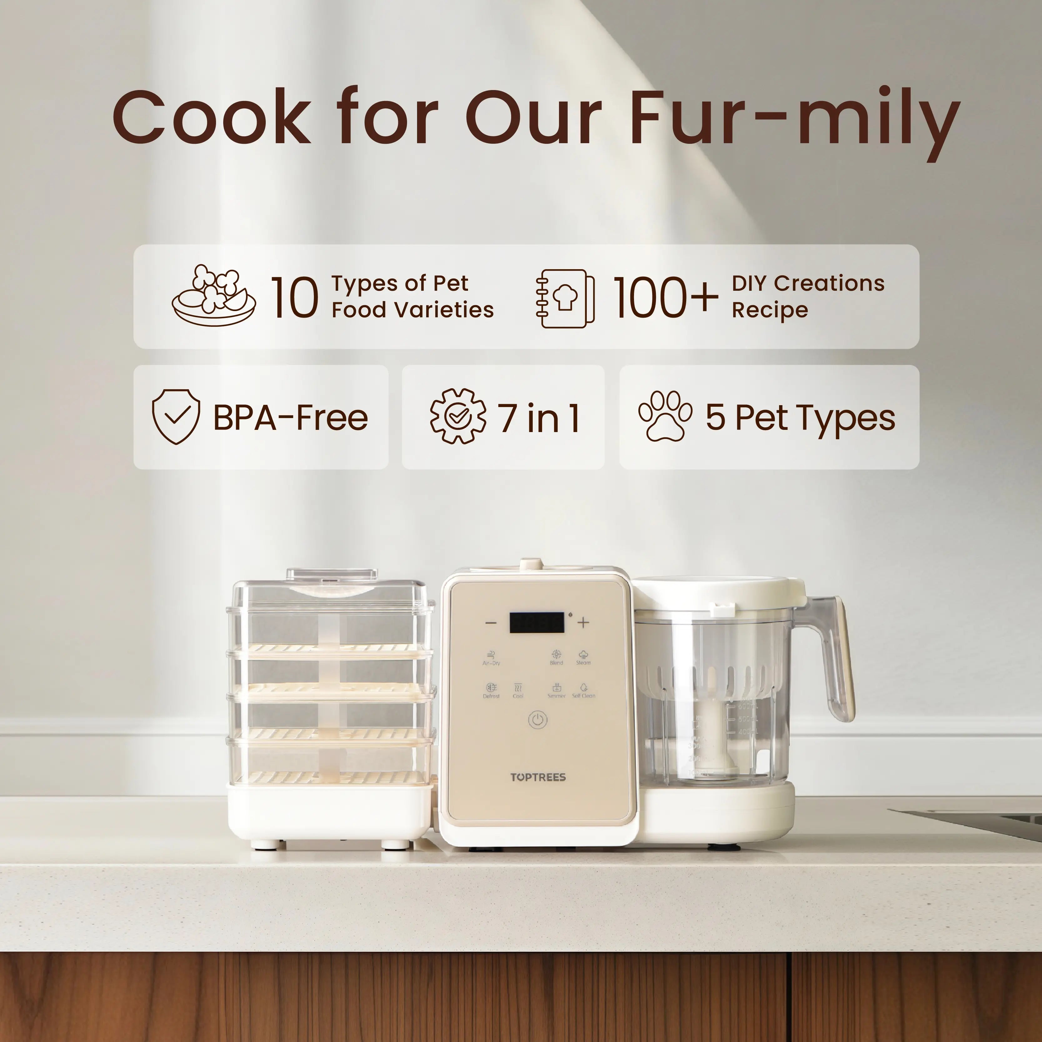 7-in-1 Pet Treats & Food Maker | Homemade Dog Jerky, Wet Cat Food & More | 5.5 Qt | 100+ Recipes