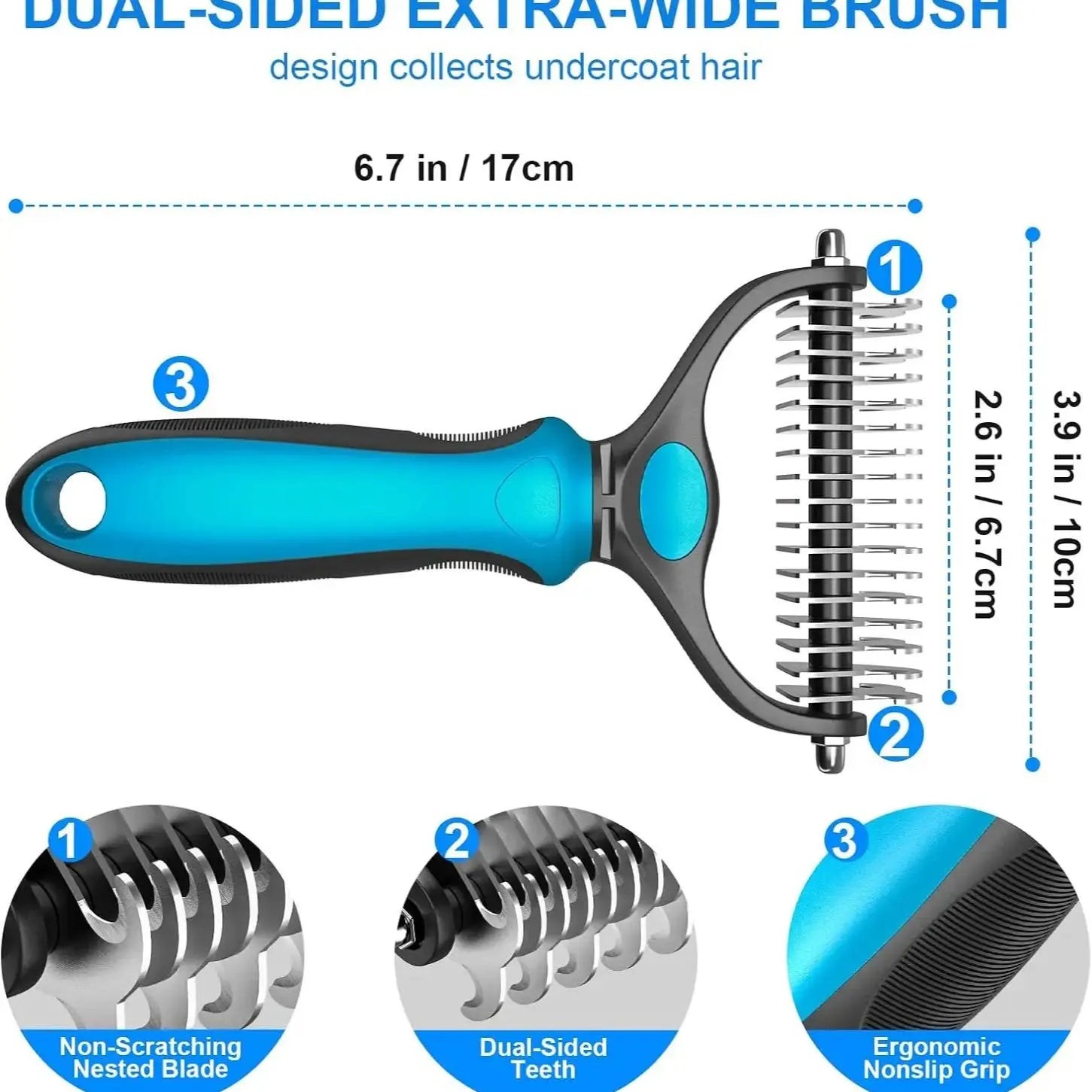 [Summervibes]Pet Deshedding Brush - 2-Sided Undercoat Rake for Dog Cat Hair Removal - De-Shedding Tool for Heavy Shedding, Double Sided Fine & Wide Teeth - Grooming Comb for Long Short Hair Golden Retriever Husky Cat