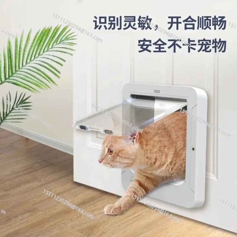 Electronic Induction Dog Cat Door Automatic Smart Pet Safe Door Cat Flap with Microchip Sensor Controllable Direction Cat