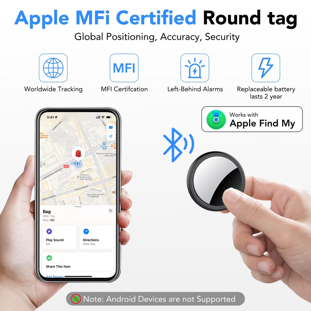 Air Tracker Tag, Bluetooth Tracker-4Pack, Bluetooth Item Finder Compatible with Apple Find My (Ios Only), IP68 Waterproof, Replaceable Battery, Item Locator for Keys/Bags/Wallets Black, FCC Approved