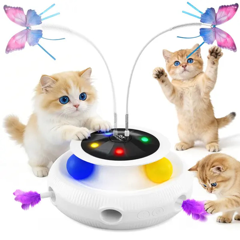 5-In-1 Interactive Cat Toy | Light Pointer & Rotating Feather Teaser | Automatic Kitten Toy for Bored Indoor Cats