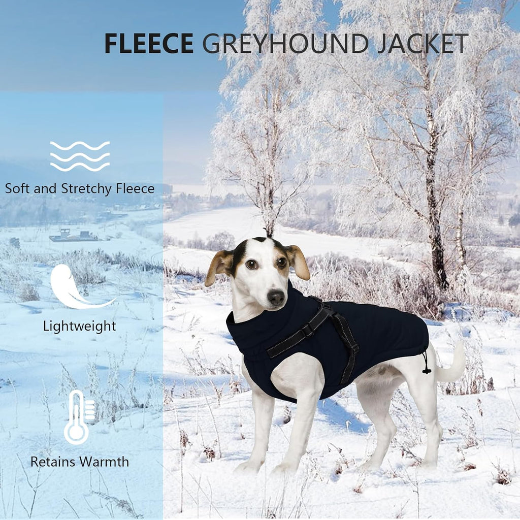 Waterproof Winter Coat for Dogs with Harness and Traction Belt - Outdoor Jacket for Medium and Small Breeds - Navy - Size S