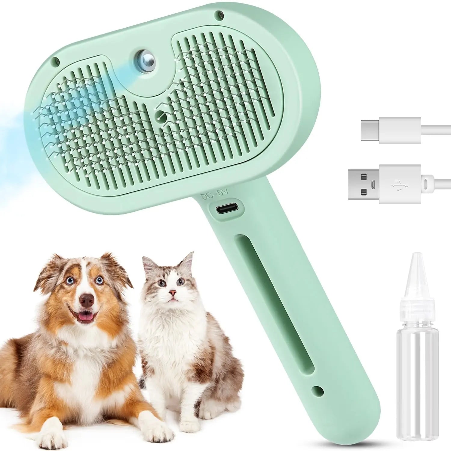 Pet Steam Brush for Dog & Cat – 3-In-1 Spray Hair Removal Comb – Steam for Shedding & Grooming – Water Brush for Long & Short Haired Pets