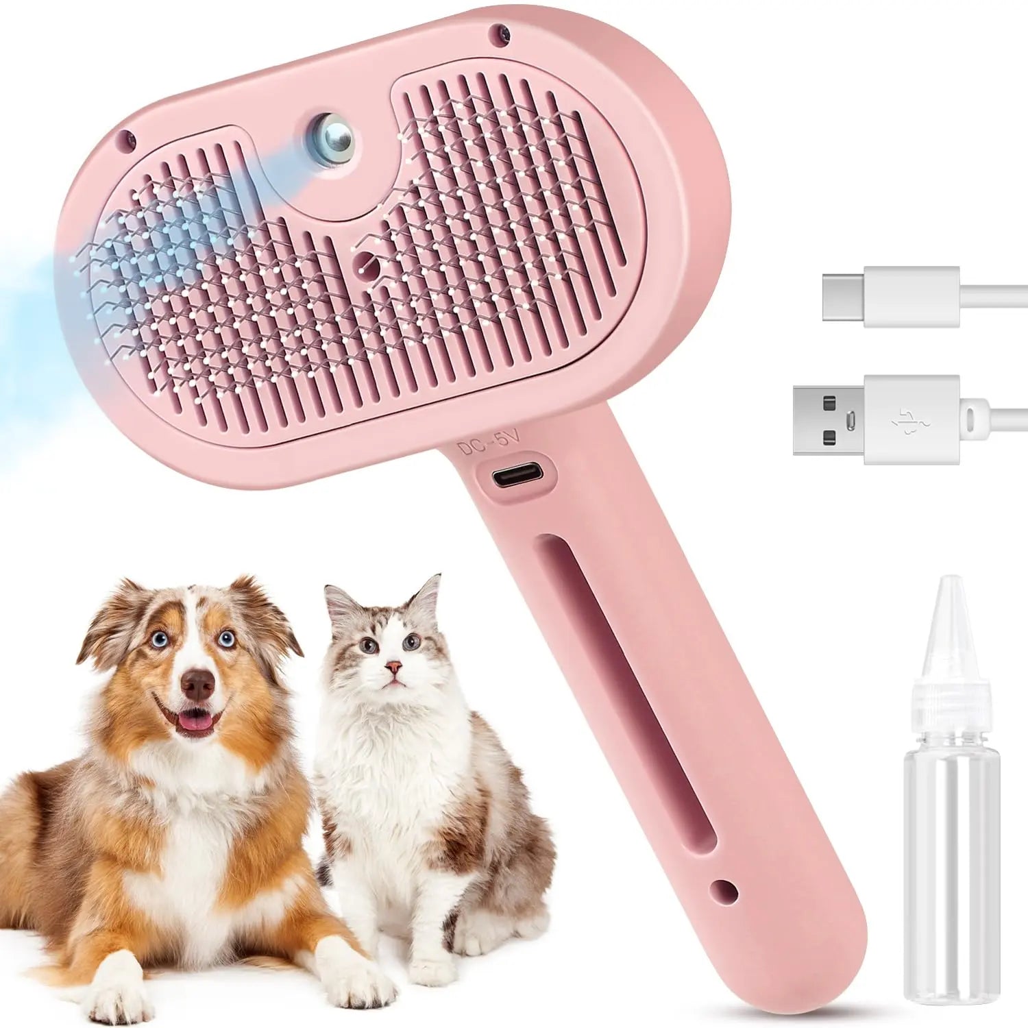 Pet Steam Brush for Dog & Cat – 3-In-1 Spray Hair Removal Comb – Steam for Shedding & Grooming – Water Brush for Long & Short Haired Pets
