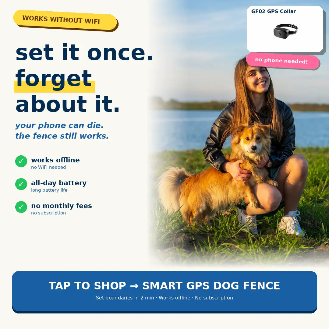 Gf02E-Gps Dog Fence, Wireless Dog Fence with No Subscription, Virtual Dog Containment System with Customizable Boundary, 2-In-1 Training Collar, Waterproof & Rechargeable for Medium Large Dogs Outdoorfun