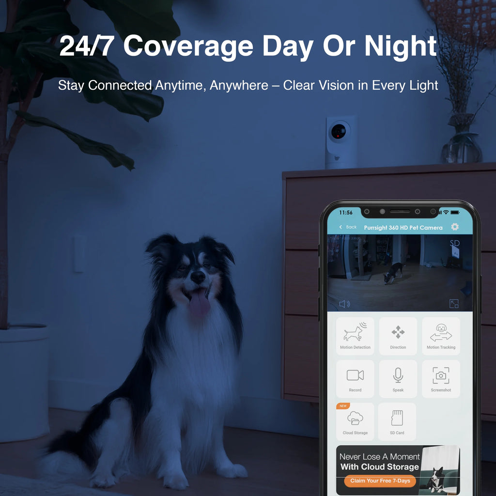 Purrsight 360° Smart Pet Camera, 1080P HD, Wireless, 2-Way Audio