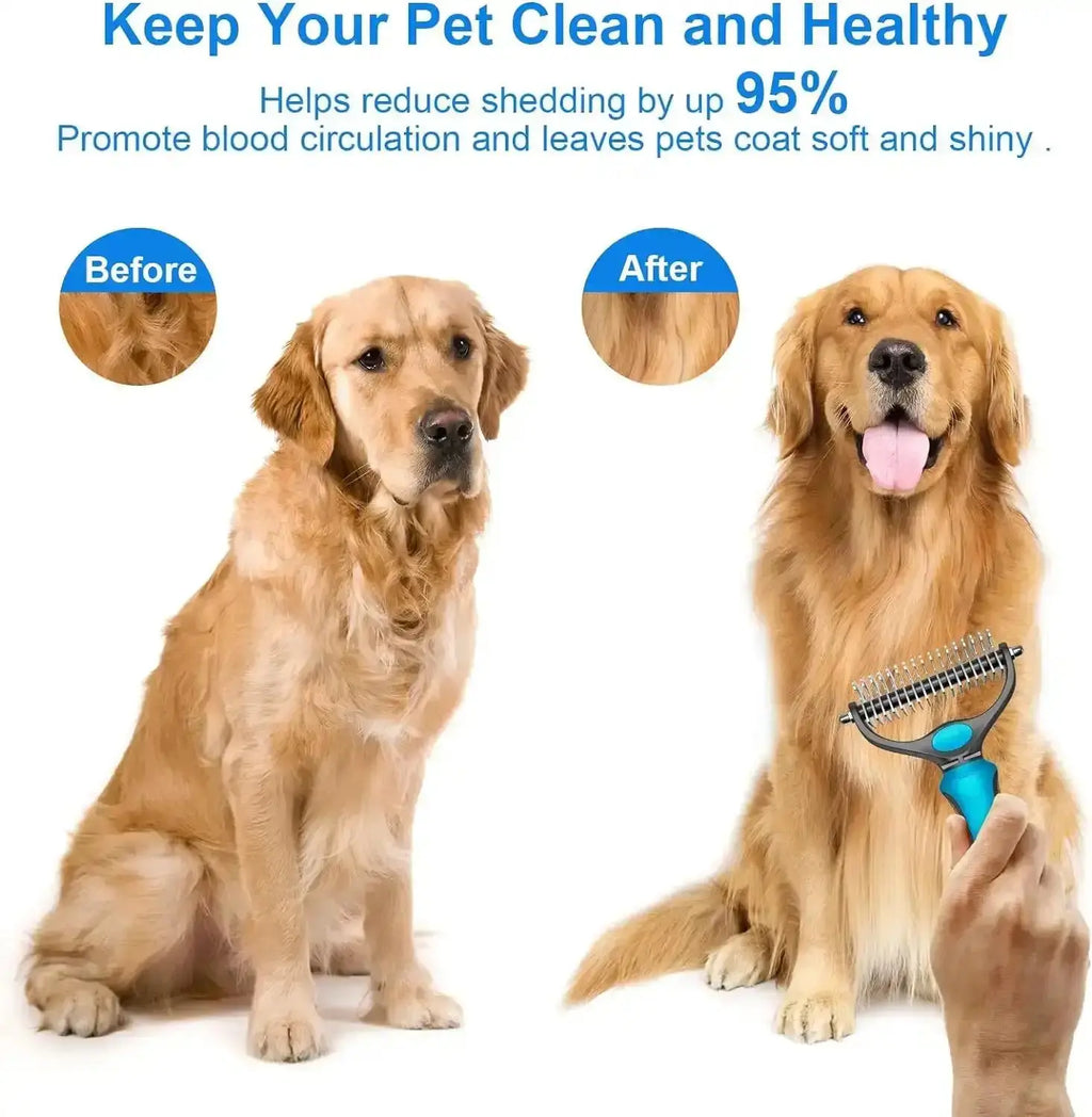 [Summervibes]Pet Deshedding Brush - 2-Sided Undercoat Rake for Dog Cat Hair Removal - De-Shedding Tool for Heavy Shedding, Double Sided Fine & Wide Teeth - Grooming Comb for Long Short Hair Golden Retriever Husky Cat