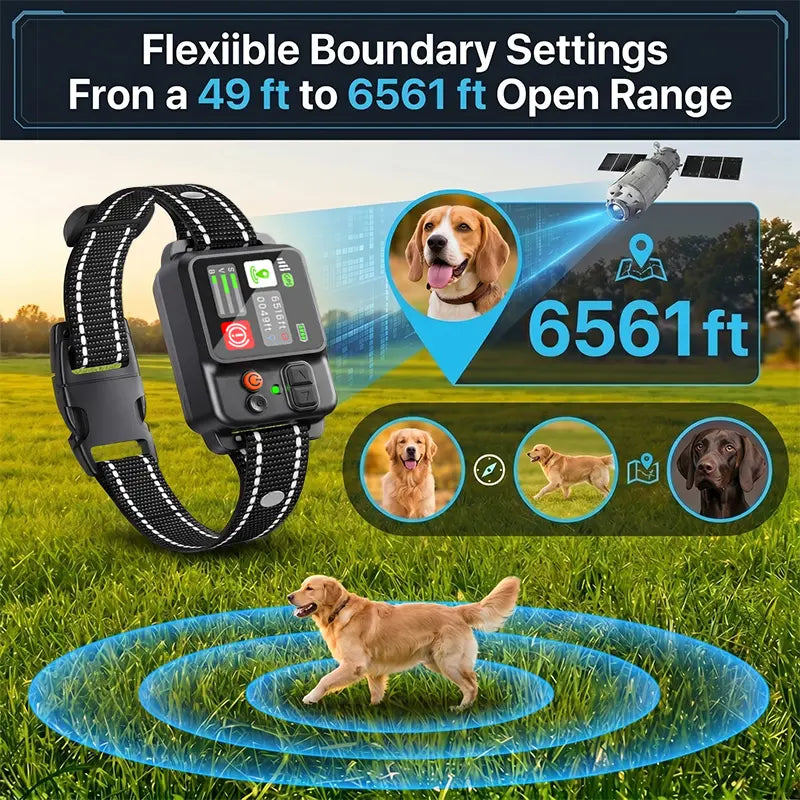 [2026Newest Model] Dog Electronic Fence | Outdoor GPS Fencing System | Waterproof Wireless Fence | Dog Training Collar | Adjustable Warning Intensity | Fence Radius: 33–999 Yards | All Features Included—No Subscription Required | Safe & Worry-Free