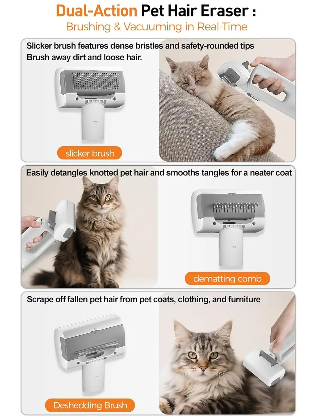 Cordless Pet Grooming Vacuum Set, 60Db Quiet Hair Removal,With 5 Pet Grooming and Cleaning Tools One-Touch Pet Hairremoval Vacuum Brush, Zero Airborne Hair Technology, Verysuitable for Anxious and Sensitive Pets.