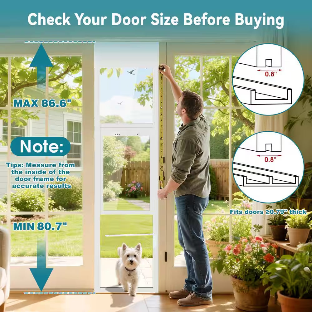 Dog Door for Sliding Glass Door Adjustable 80.5 In. 86.5 In. H Doggy Door for Sliding Door Pet Door W/ Lock, Large-Tall