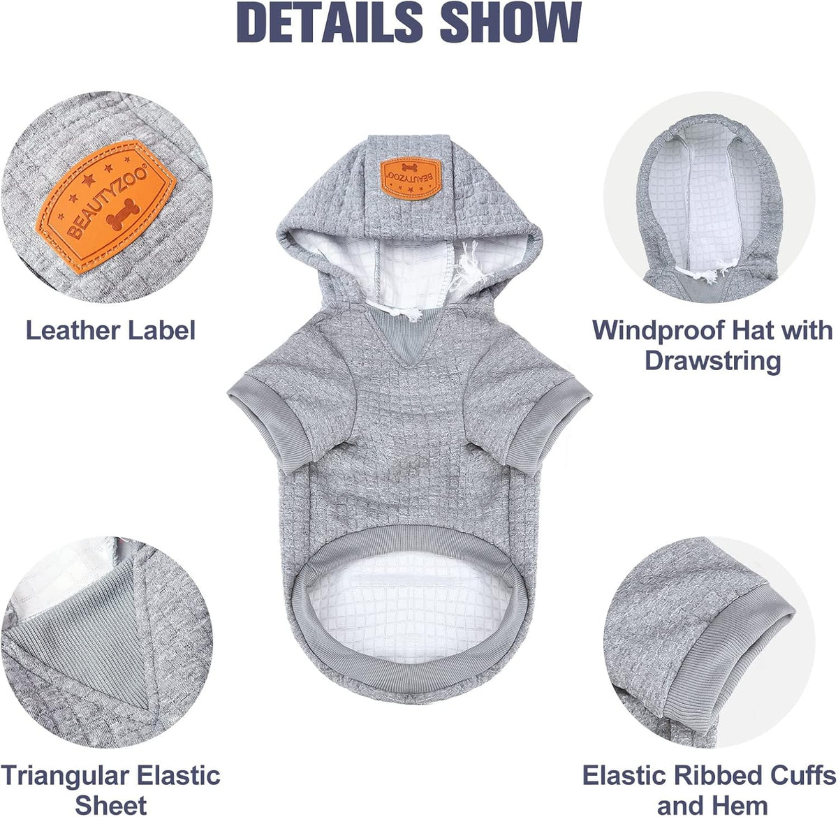 Medium Dog Hoodies Sweater with Waffle-Like Laminated Fabric