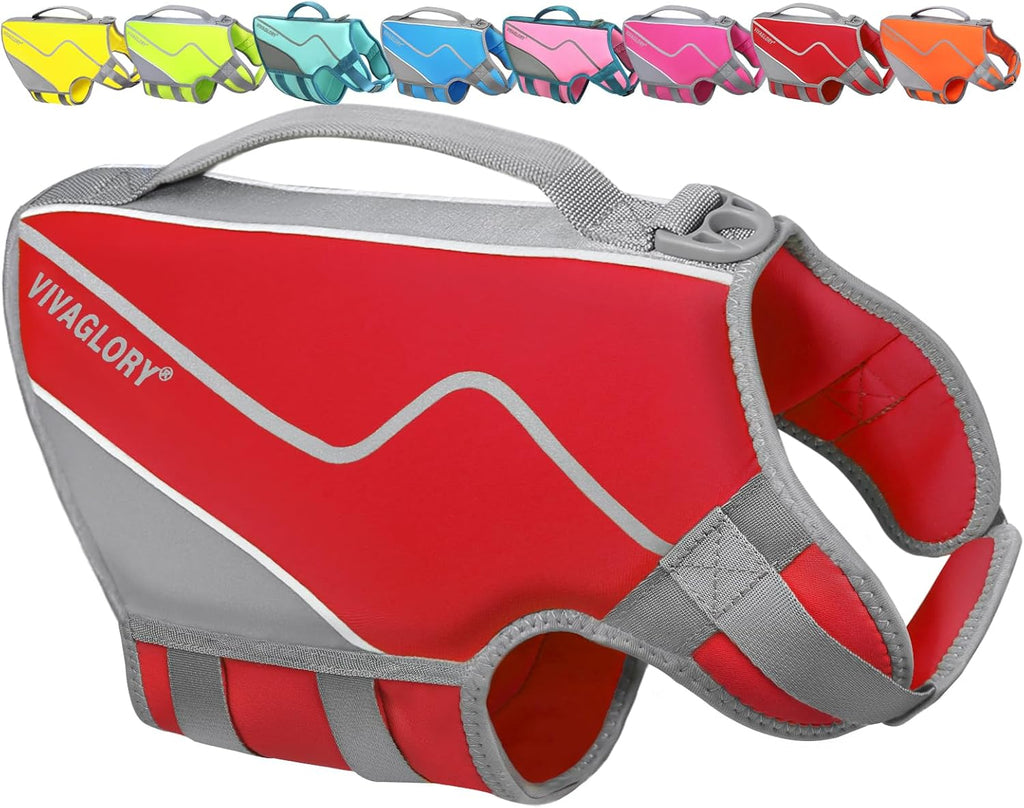 Neoprene Dog Life Vest, Dog Life Jacket for Swimming & Boating, Buoyancy & Comfort for Puppy Doggy, Swimming Vest with Handle, M, Red