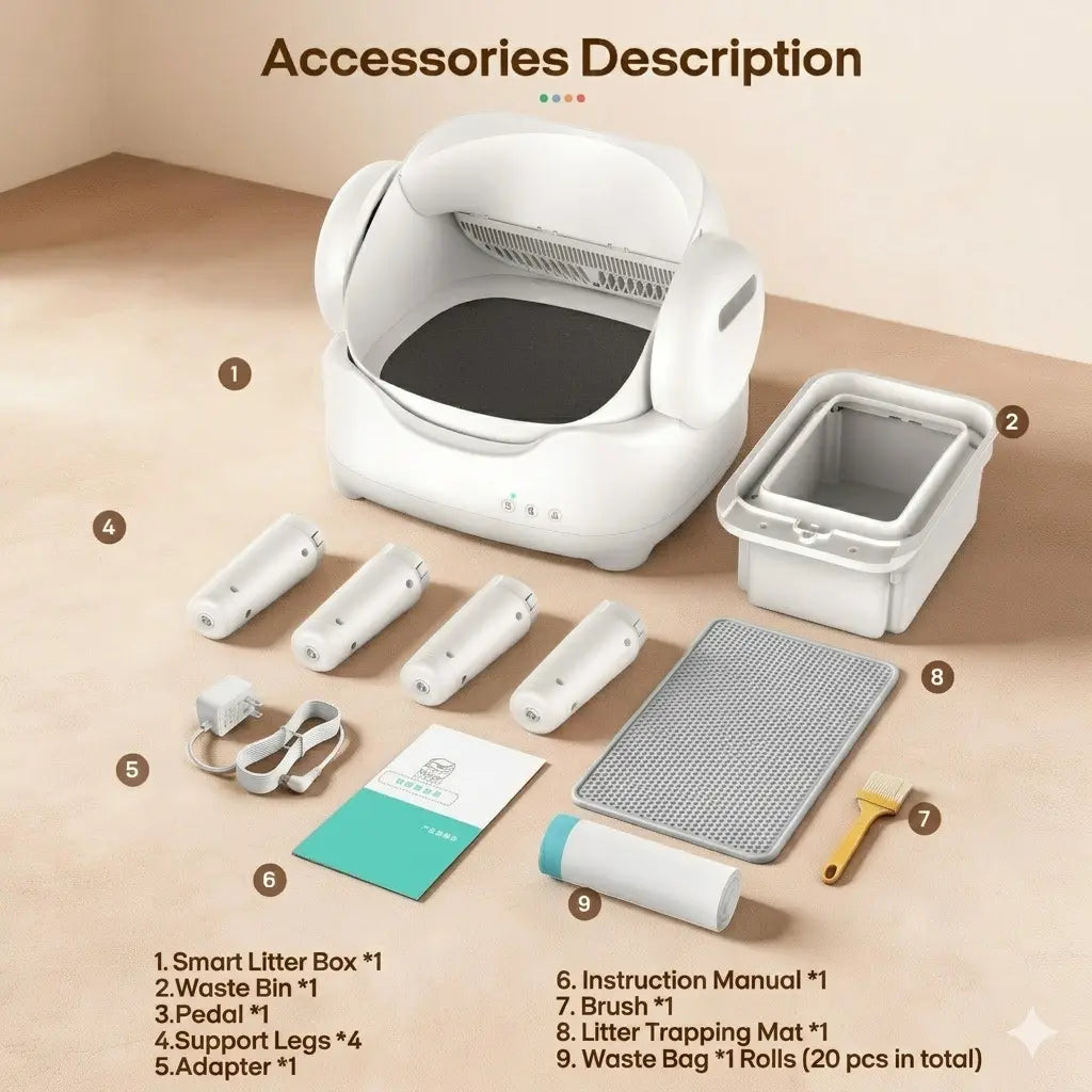 Automatic Self Cleaning Litter Box, Large Capacity Open Top Automated Robot with Safety Sensors for Multi-Cat Households, Anti-Pinch Protection, Easy Access Step for Senior Cats, No App Needed