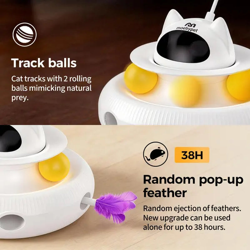 5-In-1 Interactive Cat Toy | Light Pointer & Rotating Feather Teaser | Automatic Kitten Toy for Bored Indoor Cats