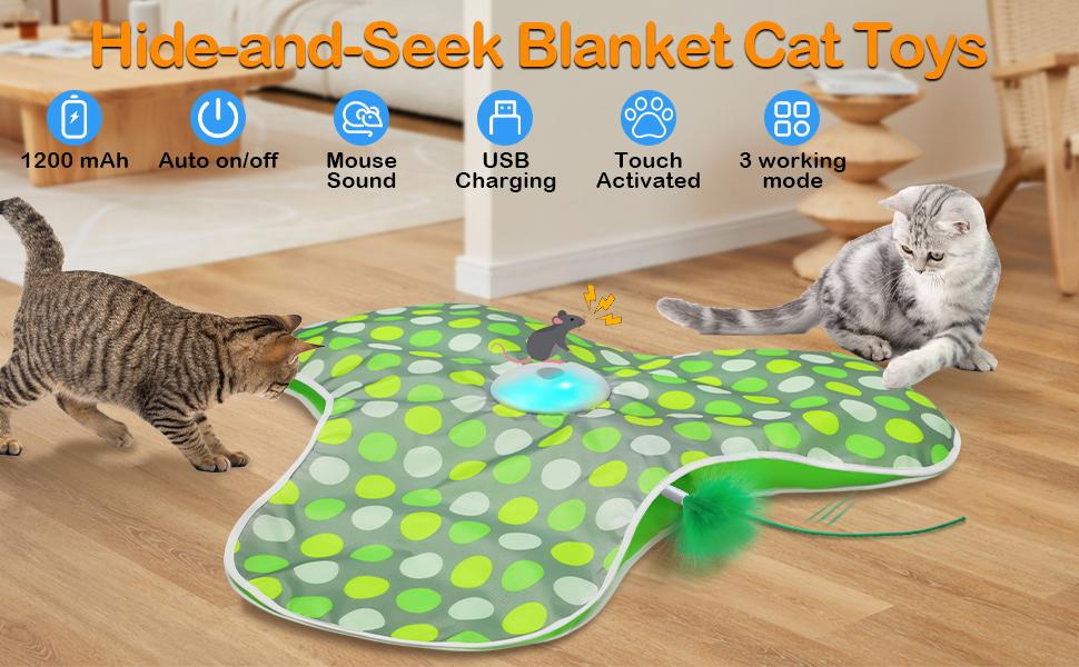 Hide & Seek Interactive Cat Toy — Concealed Feather Wand, Mouse Sounds & 3 Speed Modes, USB Rechargeable